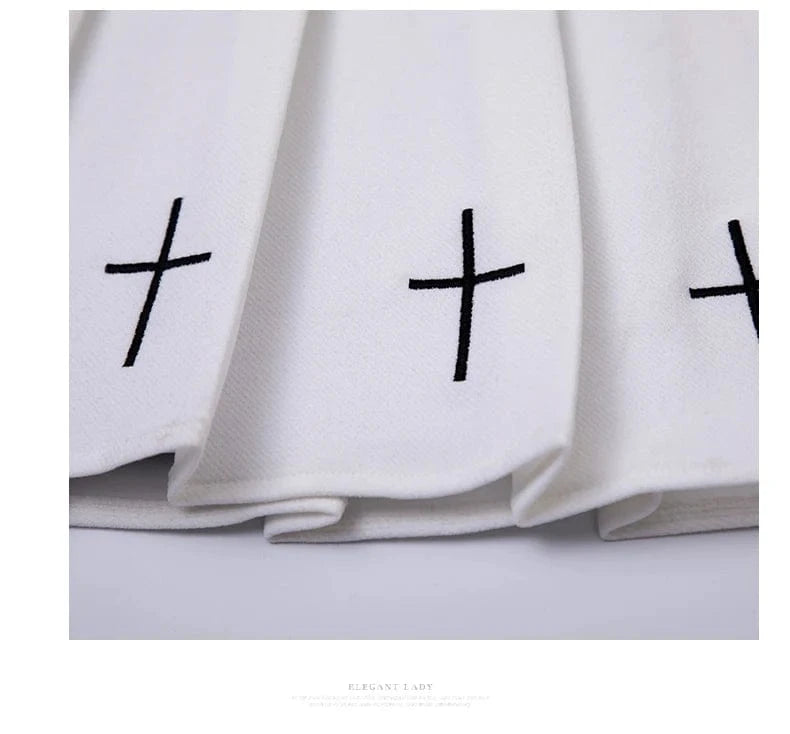 Falda plisada de cintura alta amb brodat creuat i cintura elàstica Harajuku 2024 per a dones, faldilla negra, faldilla plisada