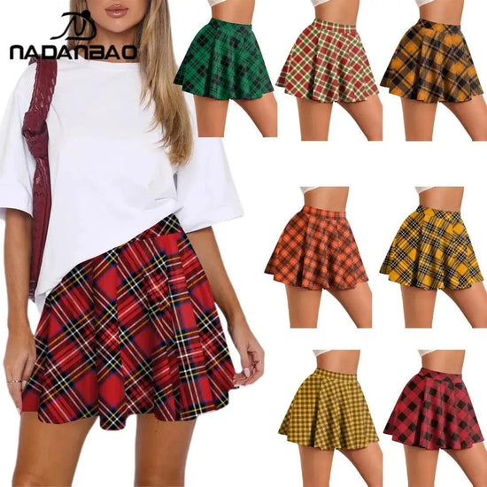 Nadanbao Summer Women High Waist Plaid Pleated Skirts Skirt Y2K Streetwear School Uniform A-Line Gym Student Short Skirt Girl
