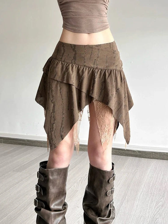 Sisterlinda Mesh Patchwork Mini Skirts Women Irregular High Waist Skinny Stretch Fashion Versatile Style Ruched Elegant Bottms