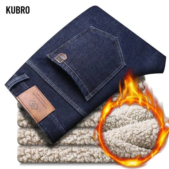 Brand Winter Warm Fleece Jeans Men&
