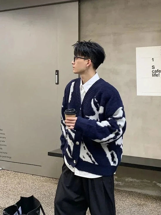 Man Clothes Graphic Jacket Cardigan Knitted Sweaters for Men Coat Maletry Y2k Streetwear Plus Size Tops 90s Vintage Loose Fit