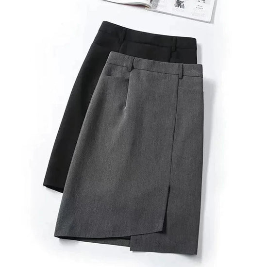 Lucyever Chic Irregular Midi Skirt Ladies Korean High Waist Office Black Gray One-Step Skirt Women All-Match Package Hip Skirt