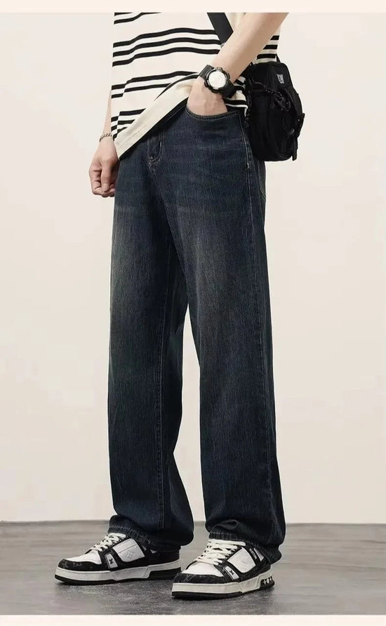 2025 Primavera Tardor Nous Jeans rectes per a homes, pantalons informals, pantalons de mezclilla amples i amples, moda coreana masculina d&